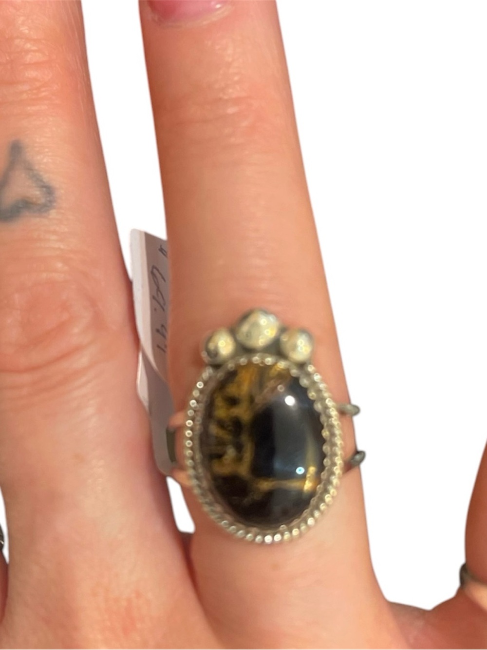 Sterling Silver Black stallion Dahlia, Oval Stone Statement Ring